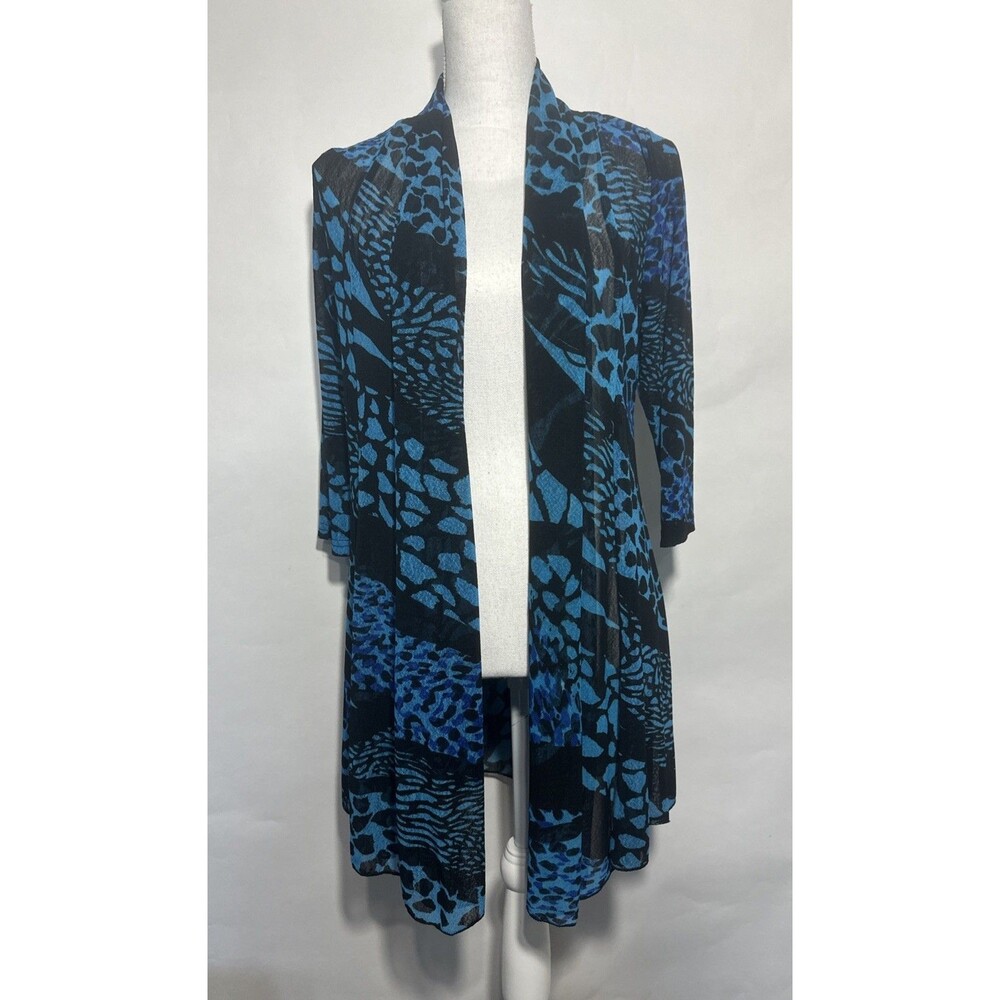 Creation Cardigan Duster Kimono Womens Sm Sheer Lightweight Mesh Top Blue/Black